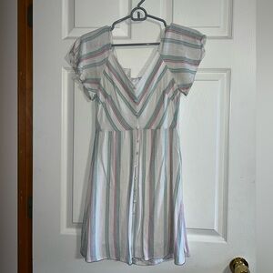 Striped V-Neck Short-Sleeve Dress